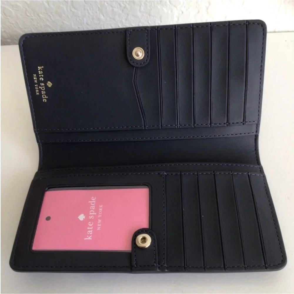 Kate Spade Staci Orchard Toss Large Slim Bifold Leather Wallet Blazer Blue NWT - Picture 2 of 7